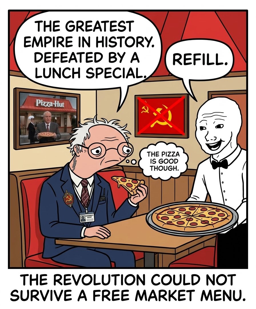 BurnieSendersX's tweet photo. The revolution ☭ was defeated by pepperoni. https://t.co/OsRY09F2Ga