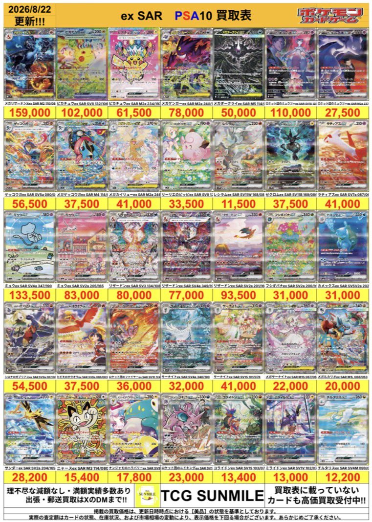 SUNMILE_OKAYAMA's tweet photo. 【✨ポケモンpsa買取表✨】
ポケモンカード PSA10 買取表です！
🔥🔥買取表に載ってないカードも、高価買取いたします🔥🔥

💰上限なし現金買取行っております‼️

💖岡山NO.1目指して買取いたします‼️
お持ち込みお待ちしております🙇‍♀️
#高価買取 #サンマイル #psa #買取 #ポケカ #岡山 https://t.co/1ZhbeX8pmJ