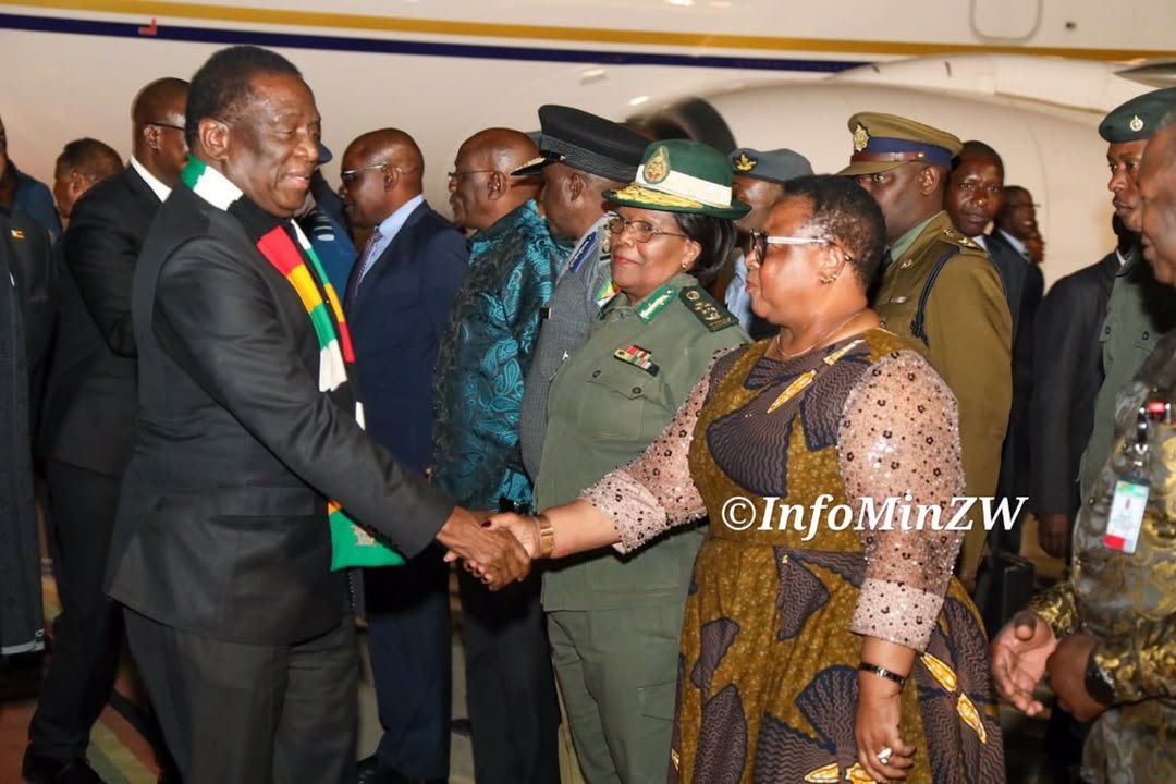 cdechitepo002's tweet photo. #Zim 1
His Excellency, President Dr Emmerson Dambudzo Mnangagwa is back home after co-chairing the fourth session of the Zimbabwe-South Africa Bi-National Commission in Pretoria. He was received by Vice President General (Rtd) Dr C.G.D.N Chiwenga, Service Chiefs and senior Government officials. Thank you my President. We were well represented in Republic of South Africa..🙏
#EDiplomacy
#Engagement and re-engagement towards Vision2030 ✊️🇿🇼