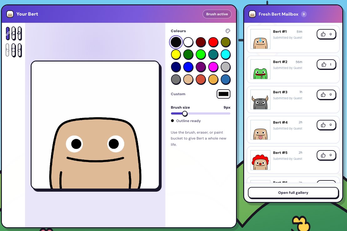 weare_bert's tweet photo. Welcome to Bert's world.

Open up https://t.co/VU1uSBPsYI, add your own personal touch to Bert. Look out for the live mailbox, there are some nice looking Berts...

Post your Bert in the community, notable ones win prizes. https://t.co/PQSL84wgLb
