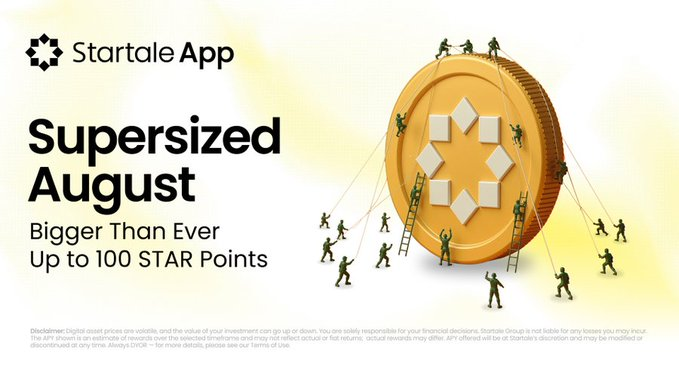 Ycalos_sd's tweet photo. @soneium August just got supersized. 🚀

More rewards, more activity, more reasons to stay active on Startale App.

Up to 100 STAR Points 👀

#Startale #STARPoints https://t.co/tSP78D1ozj