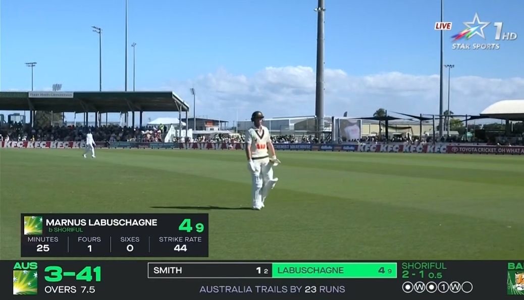 mufaddal_vohra's tweet photo. Head 22. 
Renshaw 8. 
Labuschagne 4. 

Australia's top order woes continuous. https://t.co/nTlkWW9sDn