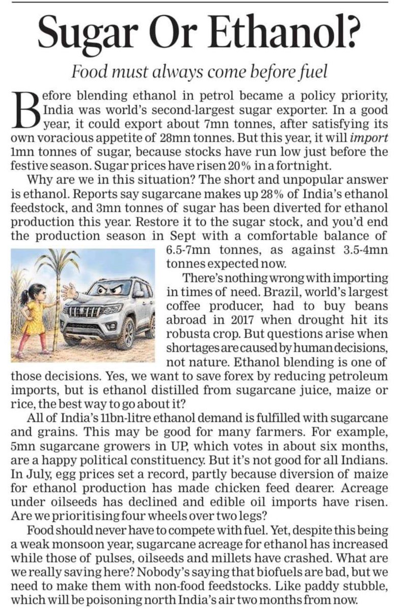 SushantSin's tweet photo. "Why are we in this situation? The short and unpopular answer is ethanol." Imagine even the ToI is saying this, pointing to the complete collapse of governance under a 75-year-old tired man https://t.co/WICVAOaKXi