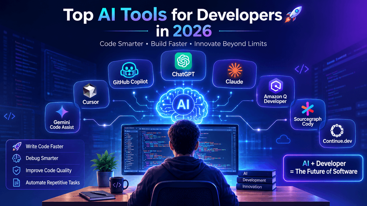 JustCodify's tweet photo. New Blog Alert!

Top AI Tools Developers Should Use in 2026

Discover AI tools helping developers code faster, debug smarter &amp; boost productivity.

Read : https://t.co/Pzv7aH1DQb 

#AI #AITools #Developers #Coding #TechTrends #JustCodify #Codify https://t.co/XdVHS0u1DN