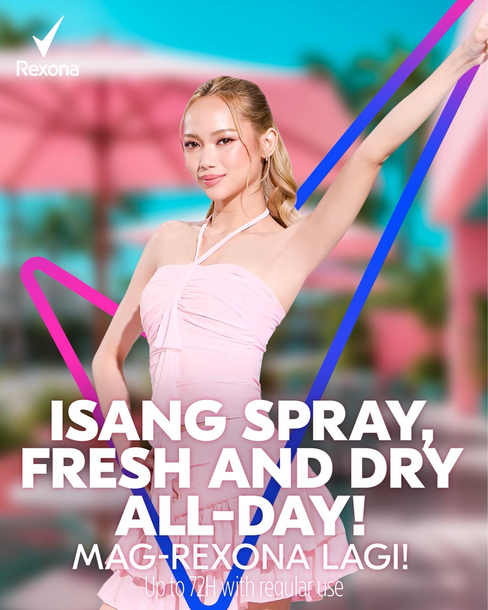 Rexona_PH's tweet photo. Sun's out? Glam on pa rin! BINI Gwen stays fresh and dry all day with just one spray. (Up to 72H with regular use.) Mag-Rexona lagi! #FreshnessPitCheck #RexonaPH #RexonaPhilippines #BINIxRexona https://t.co/oyKDYzBIXs