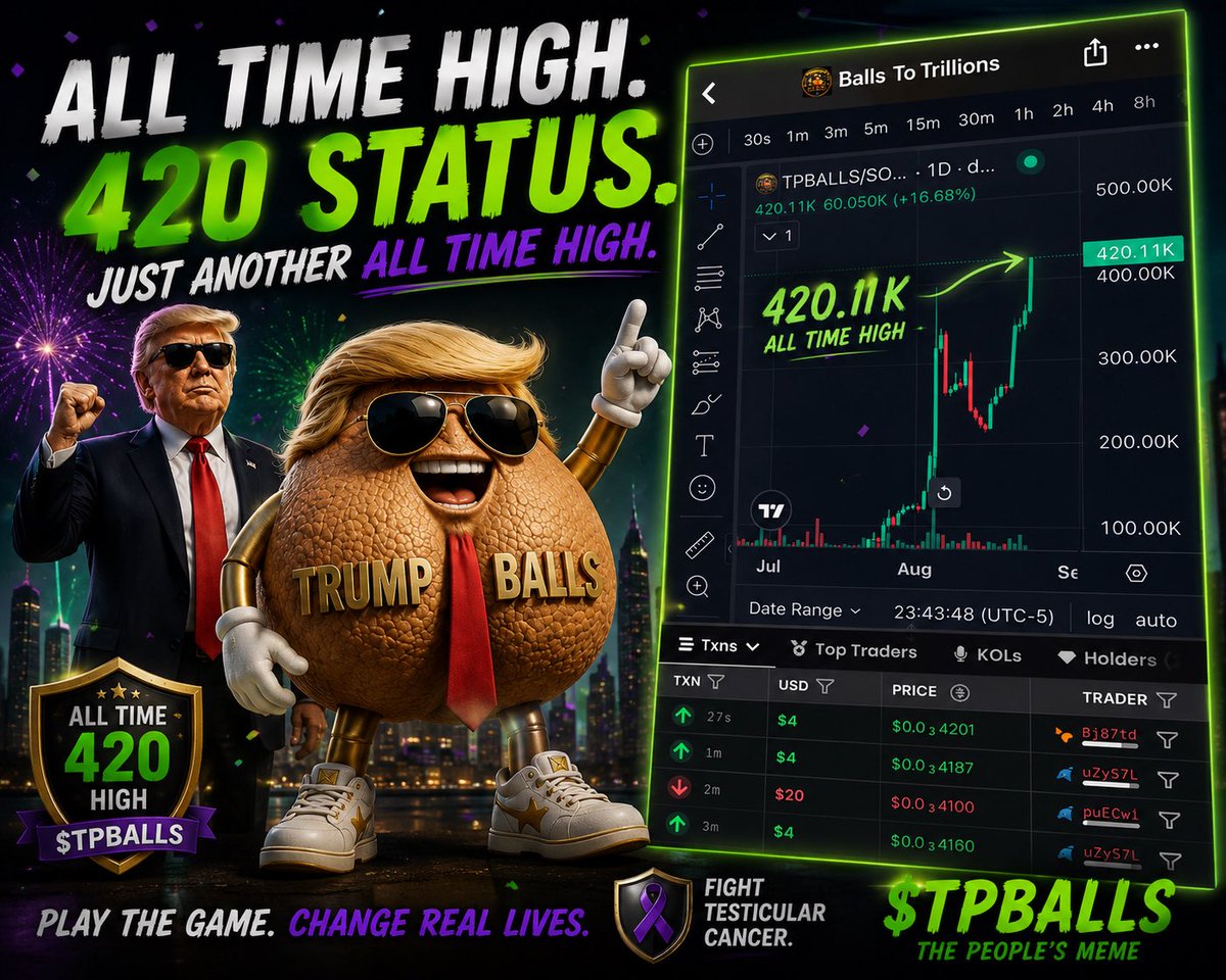 sho1das's tweet photo. 🚨 420 STATUS: UNLOCKED. 😎

Another ATH for $TPBALLS.

Play the game. Change real lives. 💚

#TPBALLS #Solana #cryptocurrency https://t.co/VnWhHF0rFP