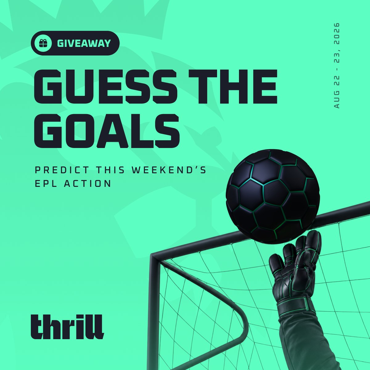Thrill_com's tweet photo. ⚽️ GUESS THE EPL GOALS!

Arsenal vs Coventry got the new Premier League season started with 3 goals 🔥 Now it’s time to predict what the rest of the weekend has in store.

🎯 How many TOTAL goals will be scored across this weekend’s Premier League fixtures?

Pick your band:

A: Under 23
B: 23–26
C: 27–29
D: 30–32
E: 33–35
F: 36–38
G: 39+

Drop your answer + Thrill username.

💰 $10 × 20 random winners with the correct prediction!

⏰ Entries close Aug 22 at 11:30 UTC.

⚽️ Let's go!