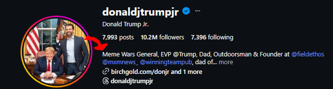 NoticiasManya's tweet photo. Donald Trump Jr JUST CHANGED HIS BIO AND calls himself the "Meme Wars General"
https://t.co/abjVaL7lAi https://t.co/7ZdyDJRNvq