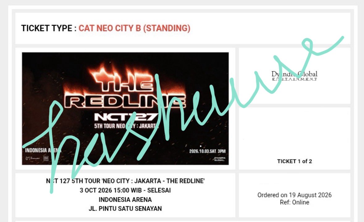 hashuuv's tweet photo. wts – want to sell tiket NCT 127 The Redline Jakarta

neo city B weverse presale
🎫 2 tiket

• tiket atas nama pribadi
• full payment only
• terima tiket fisik

REAL WTS NO SCAM SCAM😭🙏🏻
DM yaa 📩 https://t.co/iAmRb8kdm8