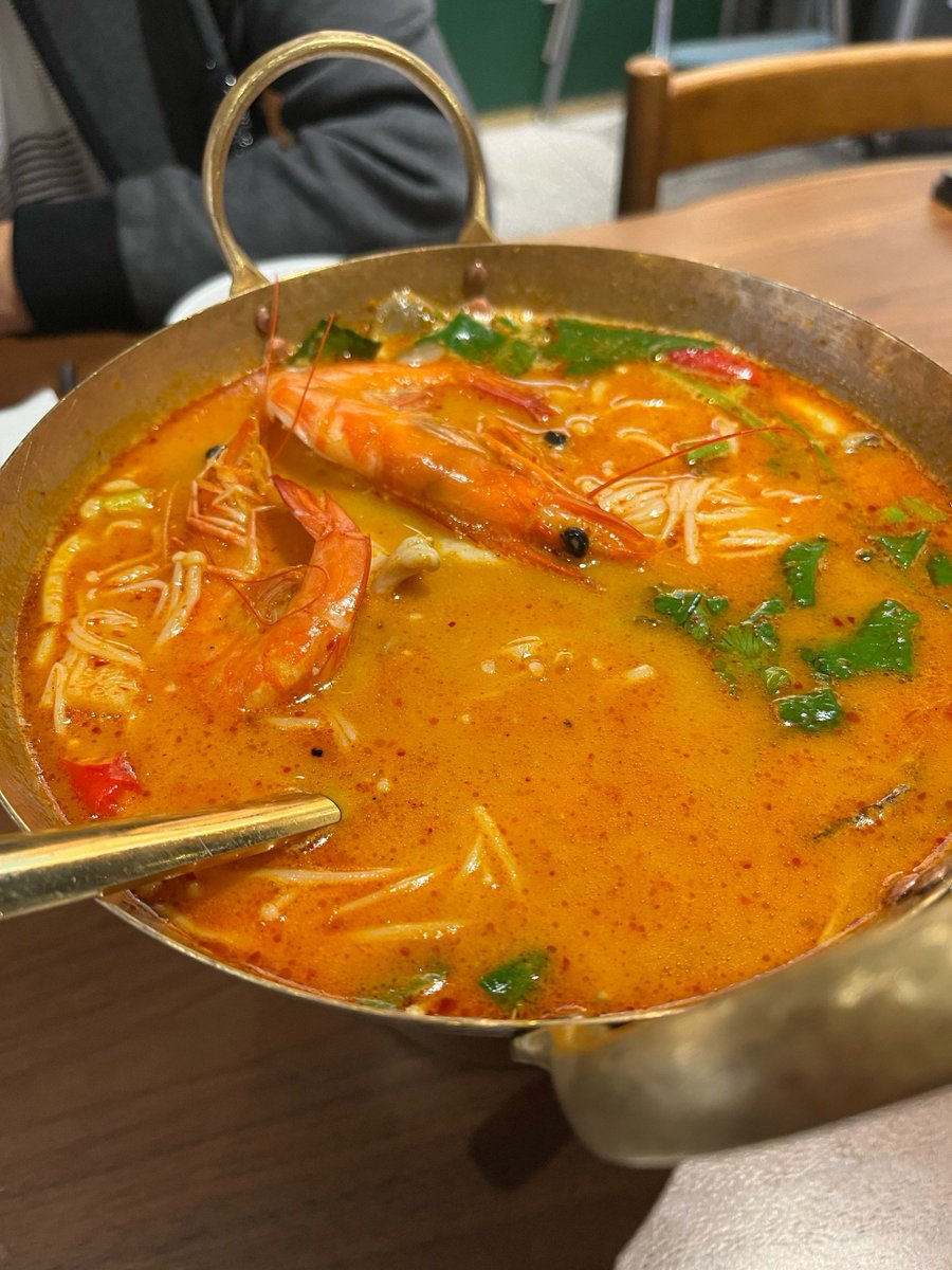 InesToi's tweet photo. Tried the aromatic Tom Yum Goong from a hidden Thai spot tonight—tangy, spicy, and loaded with plump shrimp. Pure comfort in a bowl!， https://t.co/Xwet8vUDQb