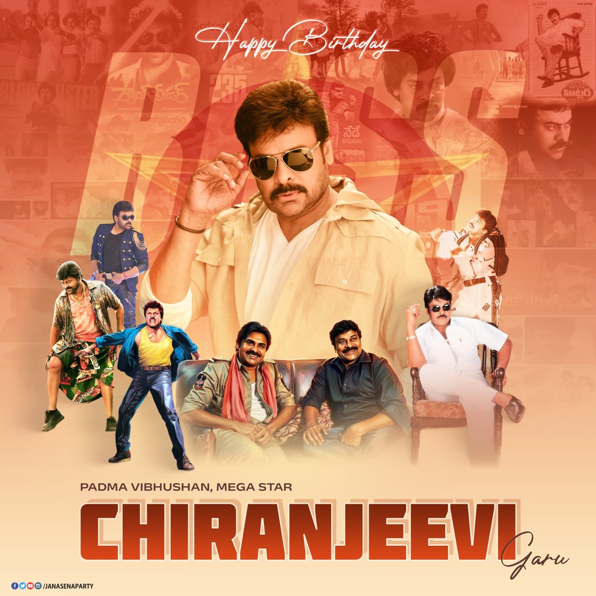 JanaSenaParty's tweet photo. On-screen he is the Megastar, off-screen he is an epitome of compassion. An inspirational figure who has rendered immense service to society, not just through the Blood Bank and Eye Bank, but through numerous other charitable endeavors.

JanaSena Party extends heartfelt birthday wishes to Padma Vibhushan @KChiruTweets garu.

#HBDMegaStarChiranjeevi