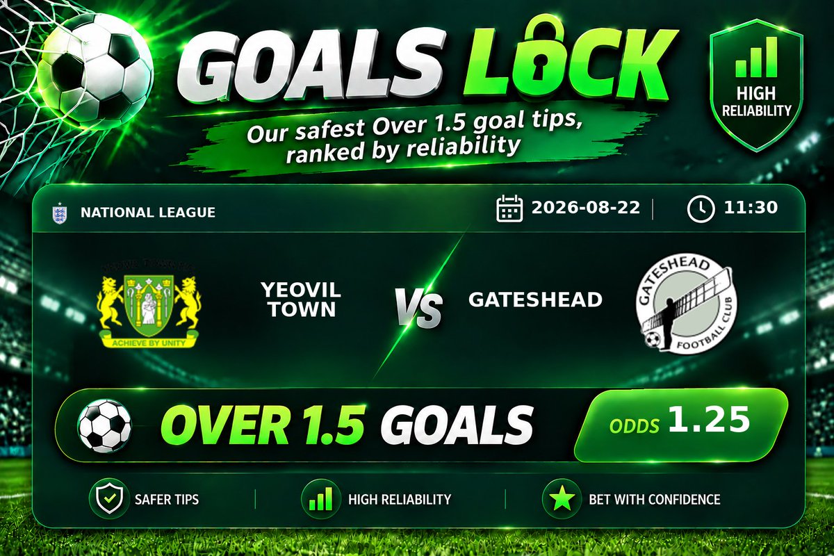 Tipsrex's tweet photo. 🎯 GOALS LOCK
Yeovil Town vs Gateshead
⚽ Over 1.5 Goals @ 1.25
🔓 More tips → https://t.co/JHysMM1I7X
#FootballTips #Over15 #BettingTips #Football #SoccerBetting #BetOfTheDay #FreeTips https://t.co/Qo4SAyLE9C