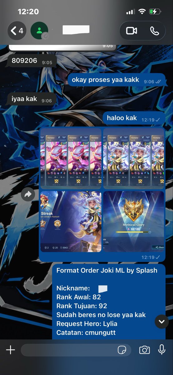 undersplashjk's tweet photo. testi joki ml by splash

Rank awal : 82
Rank tujuan : 92
Harga : 100k
Request : Lylia
Proses : 3 jam (WS NO LOSE)

#jokiml #jokigendong #jokgen #splashtesti https://t.co/EYri8KRZbF