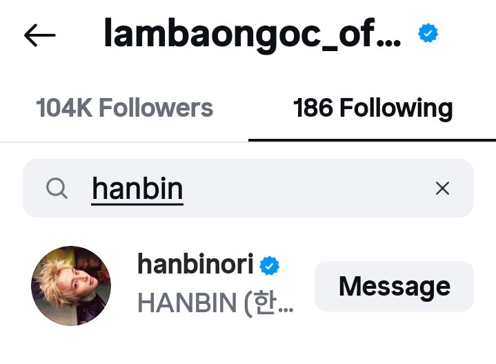 HANBIN_FANPAGE_'s tweet photo. ❗Singer Lam Bao Ngoc, a well-known singer in Vietnam, is now following HANBIN on IG! 

#HANBIN #Heung_Hanbin #No_Fear https://t.co/Snn0xfPQZ5