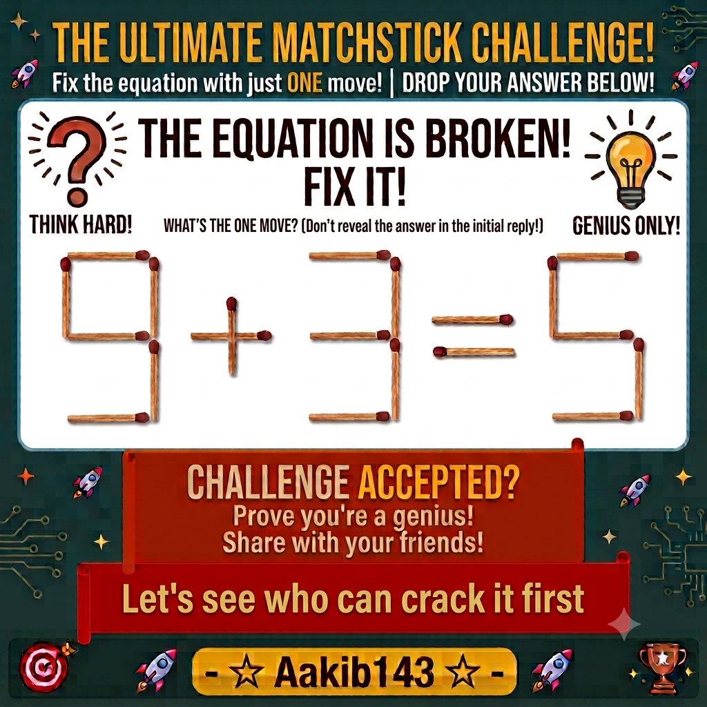 Aakib776143's tweet photo. Who can solve this challenge.
You have only one move.
Comment below 👇 
#IQFantasy #PUZZLOVE #BrainTeaser https://t.co/k350AEmV68