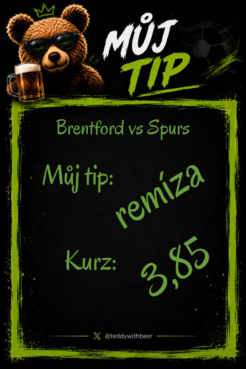 TeddywithBeer's tweet photo. 🍺 Sobota večer = Premier League!

🐝 Brentford 🆚 Tottenham 🐓
🕡 Dnes | 18:30

Brentford doma proti Spurs. Nový Spurs pod De Zerbim a první pořádná zkouška. https://t.co/sABVxE6n72