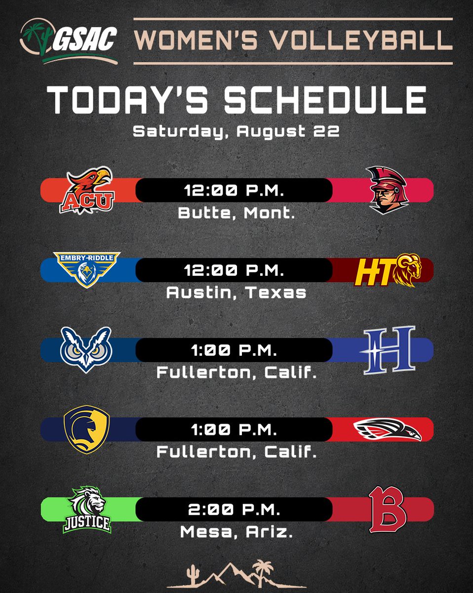 gsacsports's tweet photo. ๐ Another FULL day of GSAC volleyball.
13 matches are on tap, beginning at 7 a.m. PT and stretching into the evening.
Follow scores, stats and results throughout the day on the GSAC Scoreboard.
๐ https://t.co/Qh2morogLy
#GSACwvb | #GSACsports https://t.co/3dNvMyTEuw