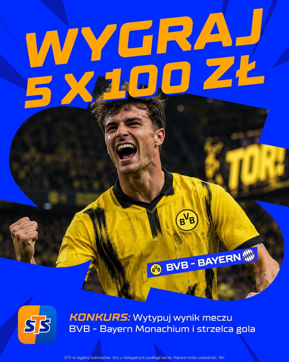 stspolska's tweet photo. Sezon na niemieckich boiskach zaczyna się 
z wysokiego C. C jak Contest, czyli KONKURS! 

Zasady:

1. Zaobserwować profil STS, polubić i podać dalej wpis konkursowy
2. W komentarzu wytypować wynik i strzelca w meczu Borussia - Bayern
3. Dodać #LiczySięBardziej
🎁Nagrody: 5x100 zł

Regulamin: https://t.co/wIZpkSzuZi