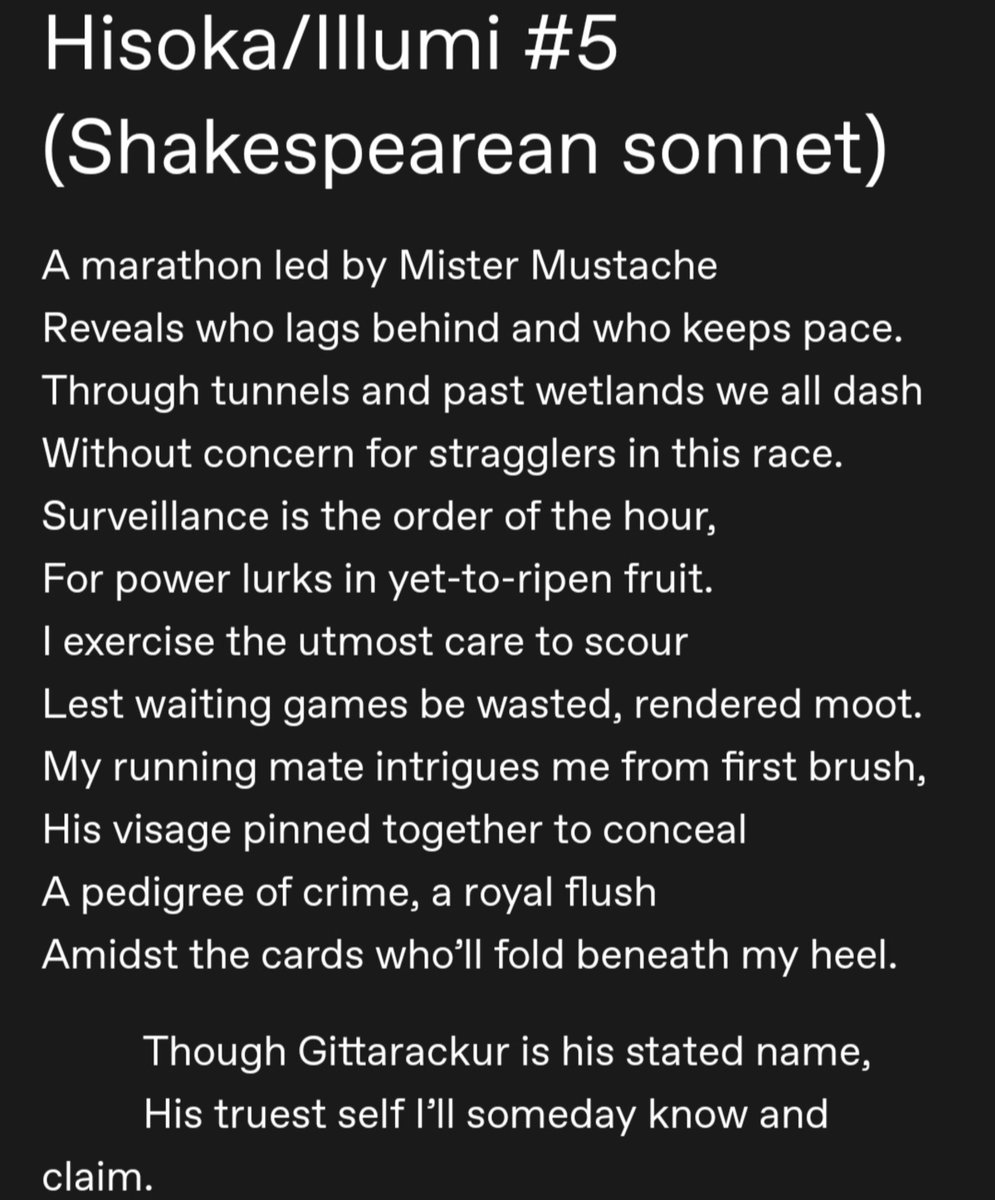 ChainCustard404's tweet photo. more hxh poems on ao3: https://t.co/HAw1VdhjWe

#hisoilluweekend #hisoillu https://t.co/LgMY44pKmr