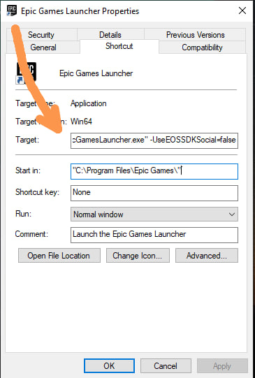 Agha_shadow_'s tweet photo. @KithOmoro @FortniteStatus copy this on here and press ok try again : 
"C:\Program Files\Epic Games\Launcher\Portal\Binaries\Win64\EpicGamesLauncher.exe" -UseEOSSDKSocial=false https://t.co/z3jziL6F6x