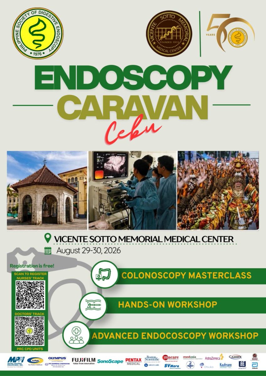 PSDEorgph's tweet photo. 📣 ENDOSCOPY CARAVAN CEBU 2026 🩺

Join us on August 29–30, 2026 at Vicente Sotto Memorial Medical Center for an exciting educational and hands-on experience in advanced endoscopy!

🧠 Colonoscopy Masterclass

⚙️ Hands-On Workshop

🎓 Advanced Endoscopy Workshop https://t.co/RLyPtVFu5n