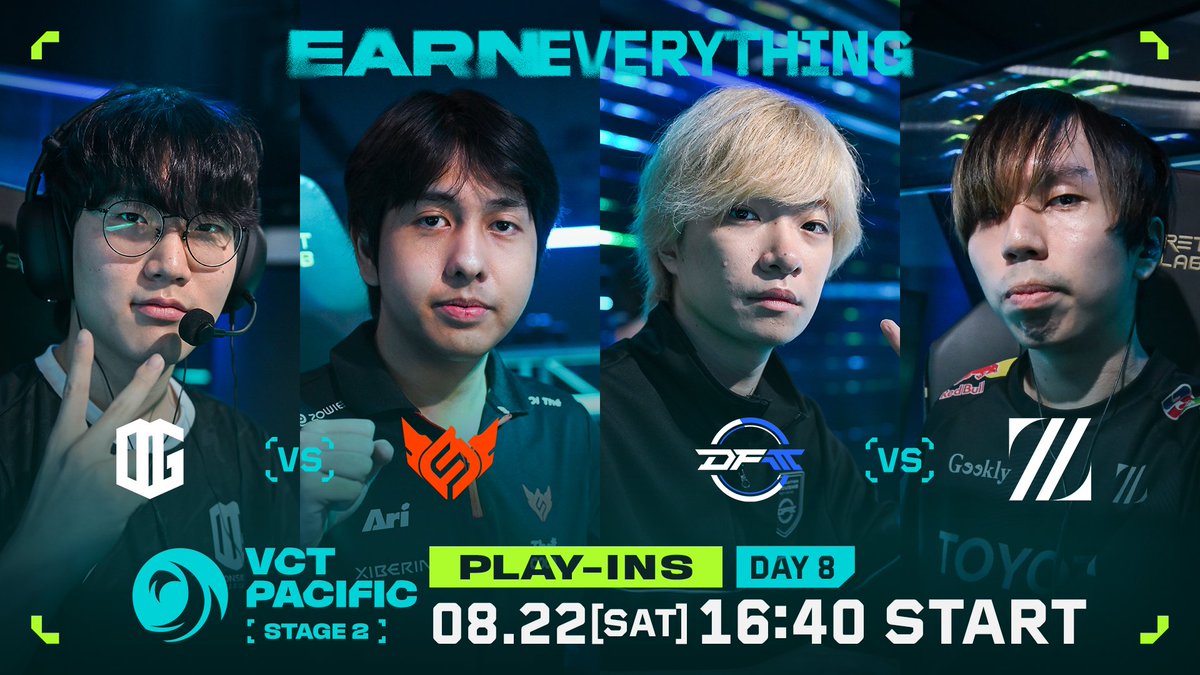 valesports_jp's tweet photo. #VCT 
#VCTPacific 2026 STAGE 2 Play-Ins DAY 8
8/22(土) - 16:40 START👊

⚔️Match 1
@ONSIDE_GAMING vs @fullsense_gg 

⚔️Match 2
@DFM_VALORANT vs @zetadivision 

🎙️キャスター
岸大河 / @StanSmith_jp 
Retloff / @Flarejpn https://t.co/EFQjrHNlub