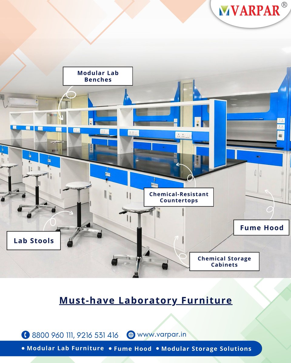 VarparFurniture's tweet photo. VARPAR — Innovating Laboratory Spaces.
📞 8800 960 111 | 9216 531 416 | https://t.co/fRxaiy16K9

#labfurniture #Lab #furniture #manufacturer #modularlabfurniture #labbenches #chemicalresistantcountertops #fumehoods #labstorage #laboratorydesign #LabInfrastructure #varpar https://t.co/CDGBvBenTc