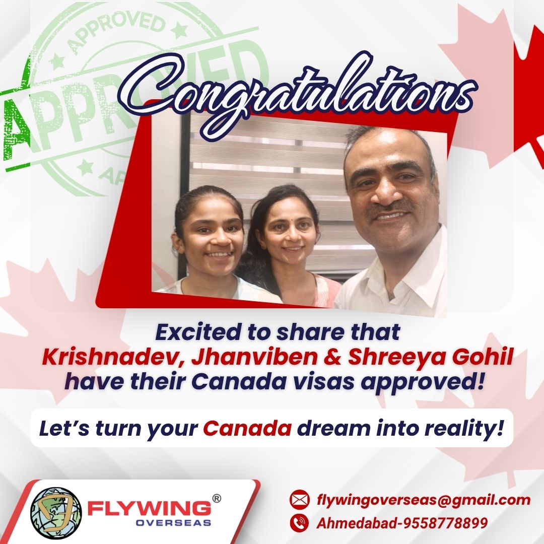FlywingOverseas's tweet photo. Heartiest congratulations to Krishnadev, Jhanviben &amp; Shreeya Gohil on their successful Canada 🇨🇦 Visitor Visa approval! Thank you for choosing Flywing Overseas ✈️ &amp; trusting us with your journey.#flywingovereseas #visaconsultants #visaexperts #canadavisacelebration #sucessstory https://t.co/yle8NC5uQz