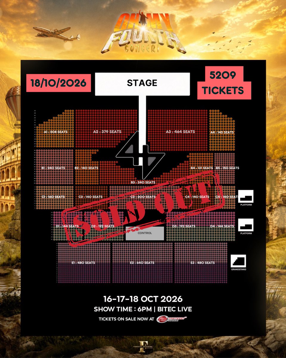 Atomiums's tweet photo. อันยองงงงงง~ สวัสดีวันเสาร์  !! ใครเหงามากดซื้อบัตรคอนนุโฟ้ดกัน!!! อิอิ อัปเดตบัตร  #FourthConcert คงเหลือในระบบประจำวันที่ 22/08/26 

เวลา 13:11 น. จำนวนบัตรเหลือ 385 ที่นั่ง (-11 ที่นั่ง) 
🗓️ 16/10/26 (Fri) : 🩵 385 ที่นั่ง (-11) 
🗓️ 17/10/26 (Sat) : 💜 SOLD OUT ❌ 
🗓️ 18/10/26 (Sun) : ❤️SOLD OUT ❌
 
เหลืออีกไม่มากแล้วนะคะทุกคน อยากให้ทุกคนได้ไปดูคอนเสิร์ตในวันแรก จะเป็นวันที่เราตื่นตาตื่นใจ ตื่นเต้นกับทุกสิ่งอย่าง หรือใครรองบสิ้นเดือน จับจองส่องผังก่อนได้นะคะ 😽

🔗 https://t.co/6NJ3I05xfl

#Fourthnattawat #โฟร์ทณัฐวรรธน์

(จำนวนบัตรอาจมีเปลี่ยนแปลงขึ้นอยู่กับการจ่ายเงินค่ะ)