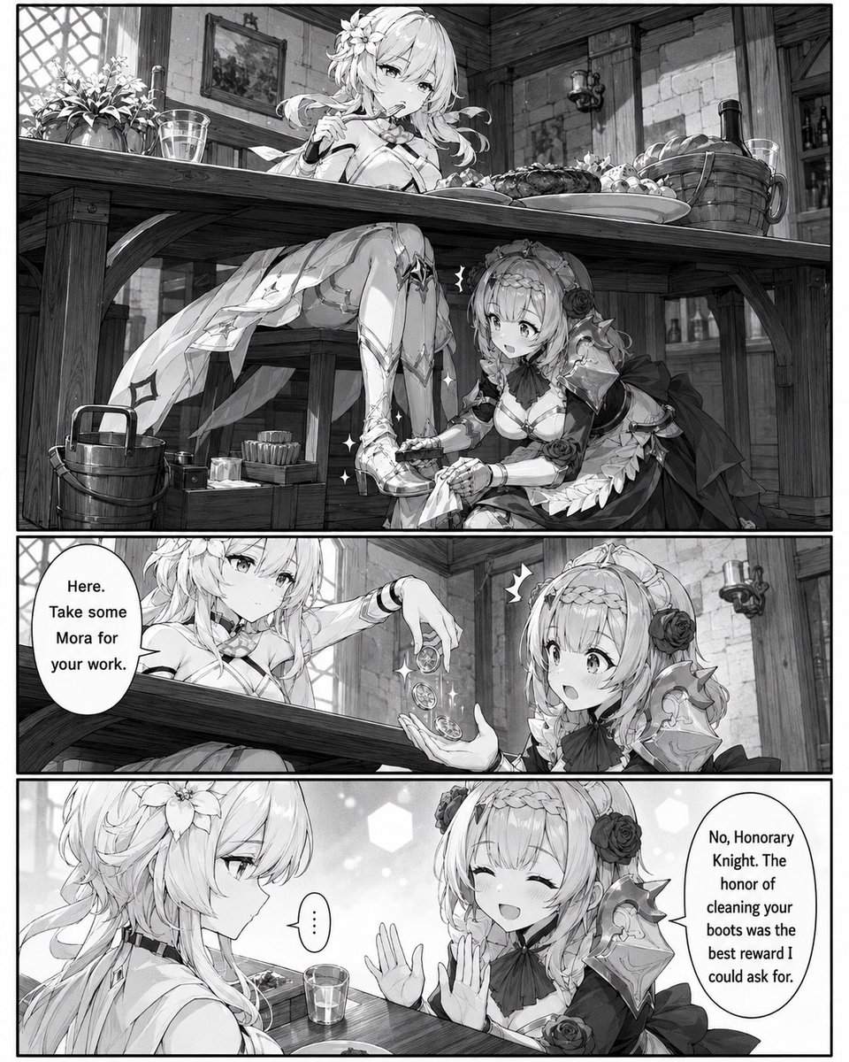 Madara_Chill's tweet photo. Lumine and her maid Noelle https://t.co/KJ2d0c6XTx