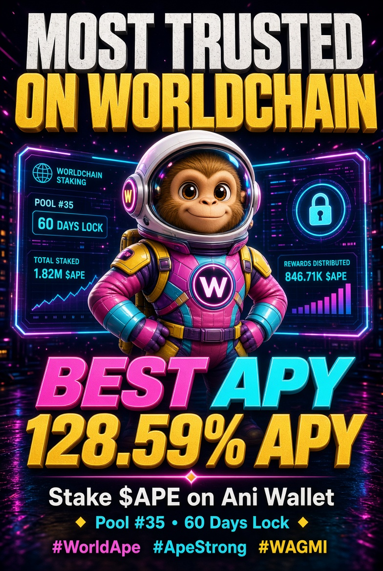 hellowldcoin's tweet photo. π¦ WORLD APE staking is live on Ani Wallet
128.59% APY
60 days lock
Pool #35
Most trusted project on Worldchain offering one of the best APYs right now.
Stake $APE and let it work for you.
#WorldApe #ApeStrong #WorldChain #WAGMI https://t.co/edcoeE6ZK9