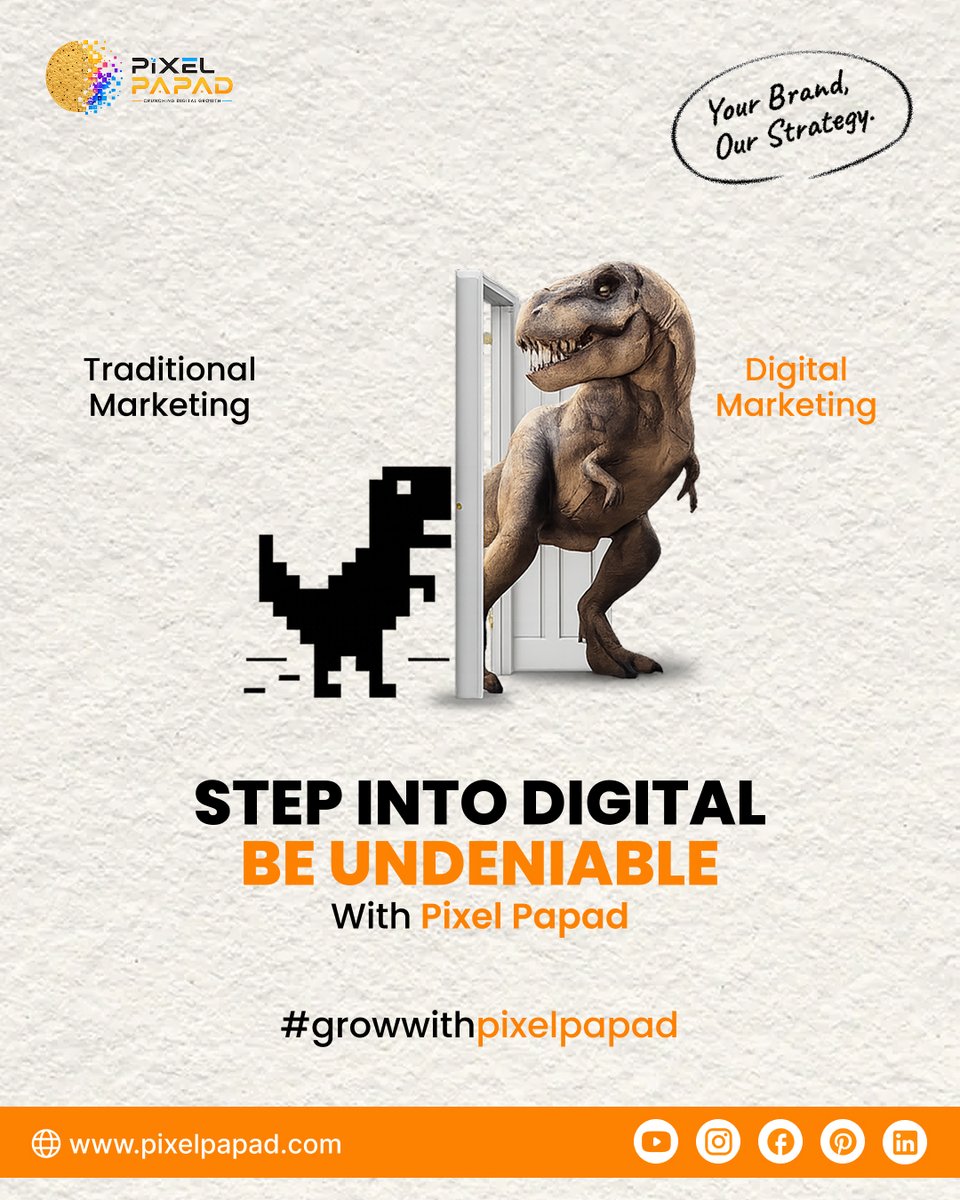 pixel_papad's tweet photo. Still stuck in offline mode? 🌐🦕
Step into digital marketing and turn your brand into a powerhouse.

🚀 Go Digital. Be Undeniable.
📲 Connect with Pixel Papad today!

#growwithpixelpapad #PixelPapad #DigitalMarketingAgency #MarketingStrategy #BrandScale #SocialMediaGrowth https://t.co/KjNwKQUTnA