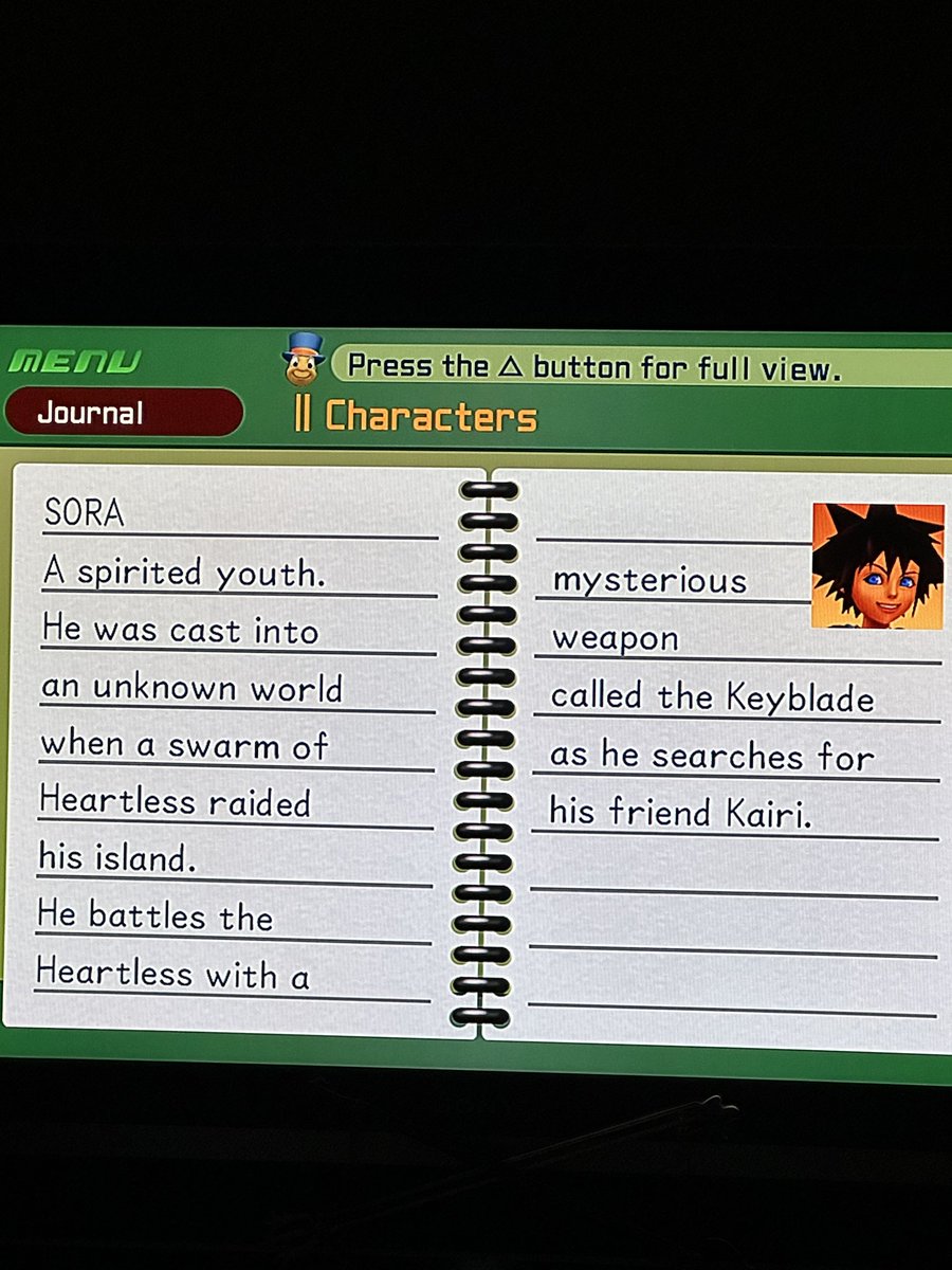 KeyWiz13's tweet photo. I’ve seen that “Sora is originally from Quadratum” theory and I came across a funny thing. I’m replaying all the KH games, starting with 1, and I saw that in their character journal entries, only Riku and Kairi are described as “Islanders”, but Sora is a “spirited youth” https://t.co/9RL7hL3LwV