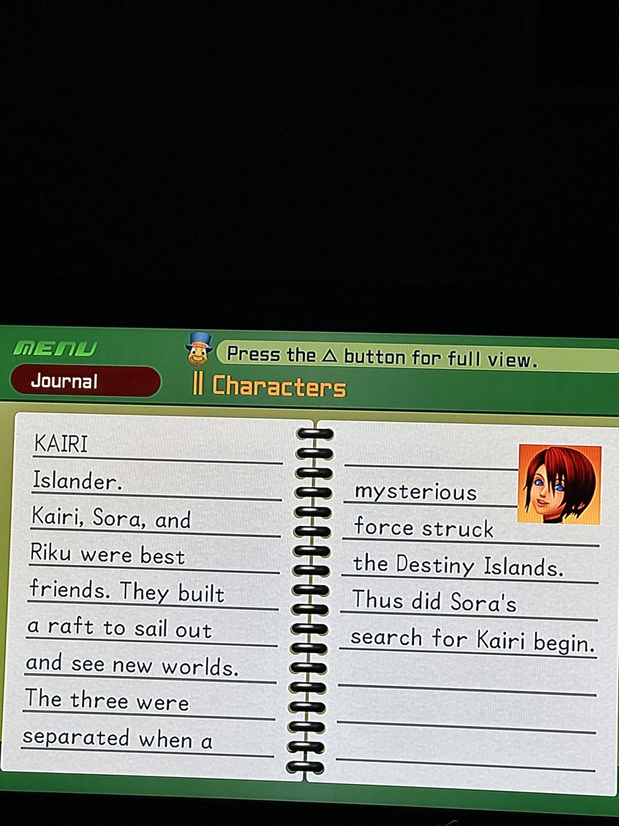 KeyWiz13's tweet photo. I’ve seen that “Sora is originally from Quadratum” theory and I came across a funny thing. I’m replaying all the KH games, starting with 1, and I saw that in their character journal entries, only Riku and Kairi are described as “Islanders”, but Sora is a “spirited youth” https://t.co/9RL7hL3LwV