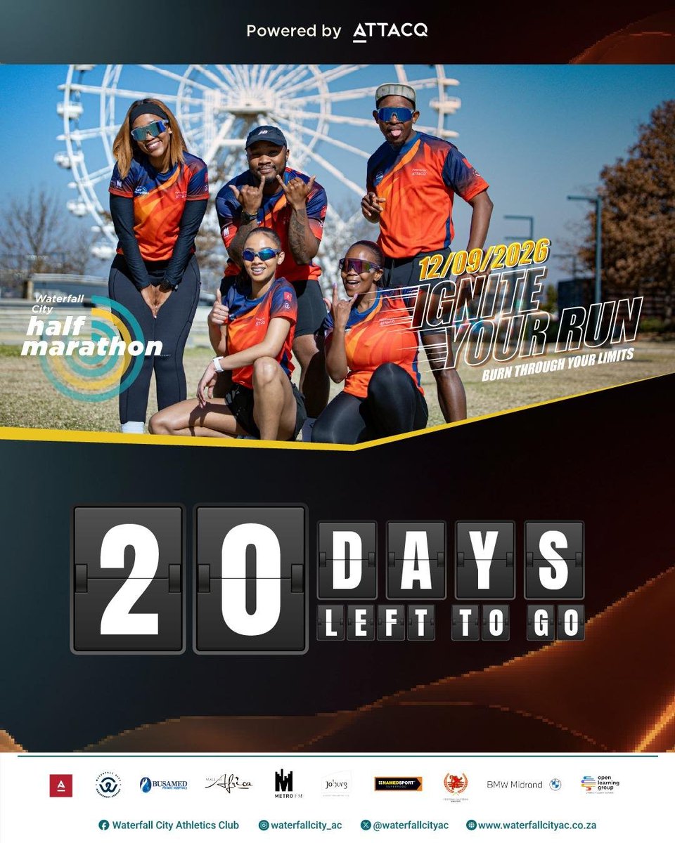 waterfallcityac's tweet photo. 20 DAYS TO IGNITE YOUR RUN 🔥
The countdown is ON! Only 20 days until we hit the start line at the Waterfall City Half Marathon.

This year, we’re not just running,  we’re here to Ignite Your Run and Burn Through The Limits.

Tickets are selling out FAST! Don’t wait until they’re gone and suddenly become a professional spectator. 😂
Secure your spot NOW 👇🏽 🔗 https://t.co/fQWoxFS0gQ

#Reakitima
#BlueWave 
#WCAC
#WaterfallCityHalfMarathon 
#IgniteYourRun