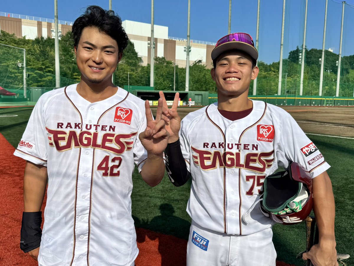 Eagles_Farm's tweet photo. 【試合終了：E 10-1 A】
#わしほー🦅

打線爆発🔥

初回に #阪上翔也 選手がツーランホームラン💥
5回には #陽柏翔 選手がソロホームラン⚾️

投げては先発の #大内誠弥 選手が7回途中1失点の好投👏

明日8/23(日)は
12:00🏟森林どり泉
オイシックス新潟戦です⚾

#RakutenEagles
#eaglesfarm
#強鷲革新 https://t.co/HVuKLutEQV