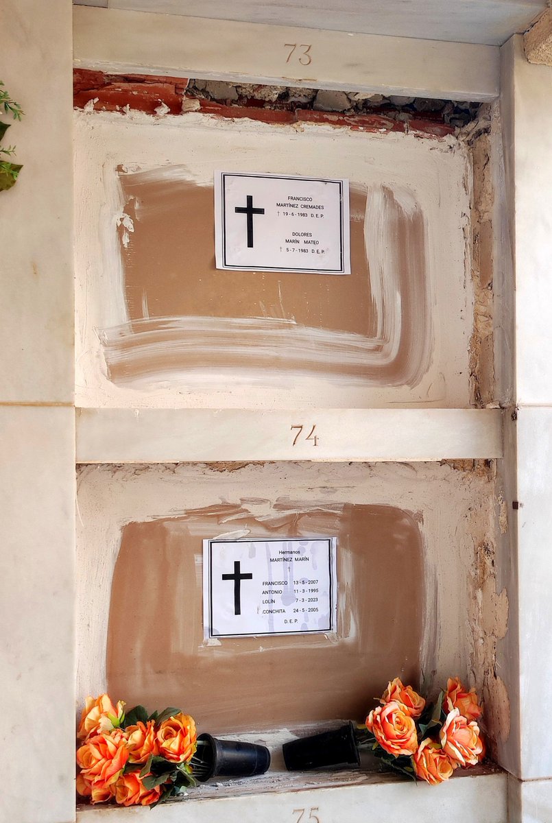 fnikon's tweet photo. Platos que no son gusto de nadie, pero que reúnen a la familia. 🥴

#TrasiegosFunerarios ✝️

Casi 20 días de exhumaciones e inhumaciones en el cementerio de Ntro. Padre Jesús de Orihuela.

Familia Martínez Marín,
reunida por fin. Ufff... 🥹

Buen finde. 🫂💝

(:-{))) https://t.co/rrr60IwTIG