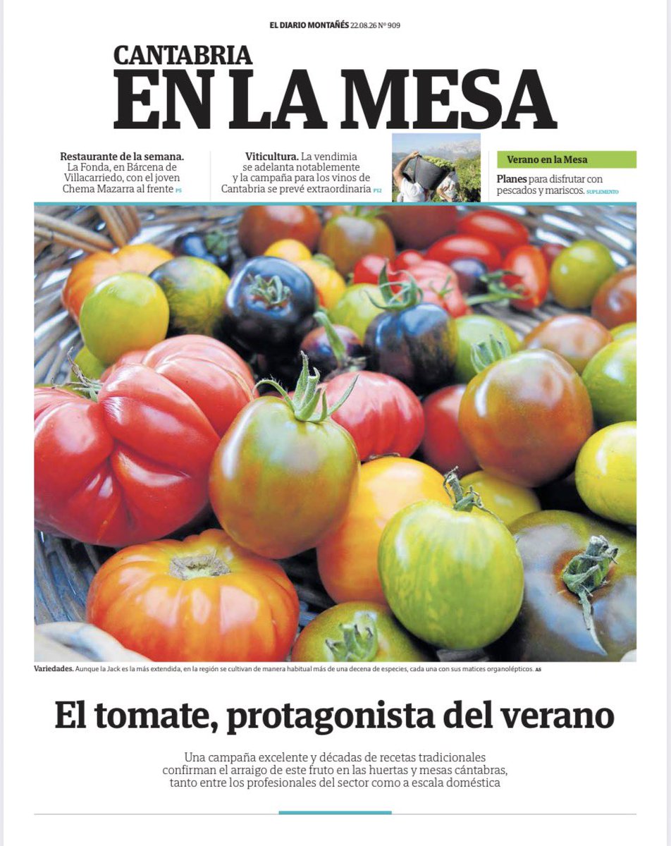 ElDiario_CEM's tweet photo. Buenos días. Portada de hoy del suplemento de #gastronomía y #agroalimentación de @dmontanes https://t.co/YNciZvVANS #Cantabria #saborenCantabria @sabeanorte @cant_infinita #cantabriaturismo #cantabriainfinita #CantabriaApetece https://t.co/jlfMqRxf0Y