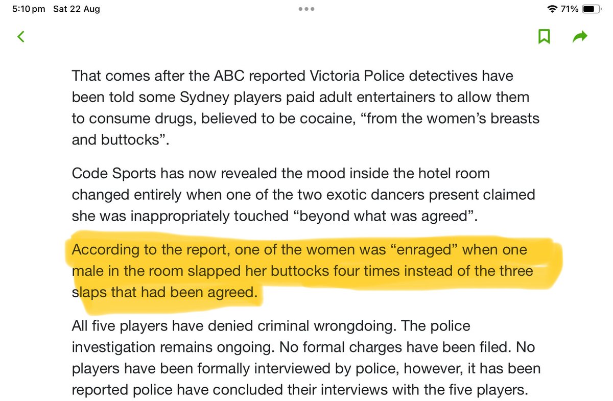 EmpfieldDaniel's tweet photo. @DavidLeyonhjelm I’d be willing to bet there will be no charges laid ever. 

This is a money shake down for sure. By 3 strippers. https://t.co/1tEloj8sSB