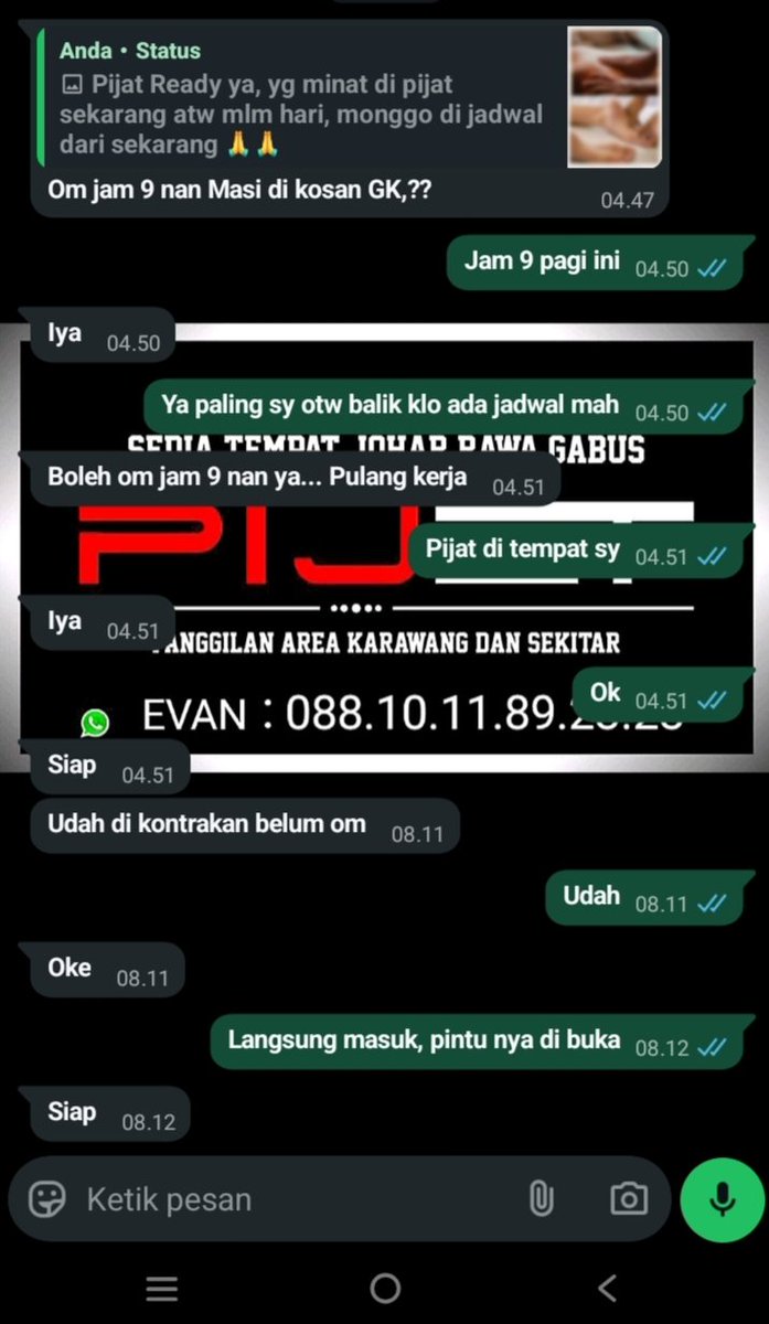 evanpijat's tweet photo. PIJAT PRIA KARAWANG
WA : 0881011892323 ( langsung WA saja )
KHUSUS PRIA SAJA!!
PANGGILAN DAN SEDIA TEMPAT 
Lokasi : JOHAR TIMUR KARAWANG

#karawang #pijatpria #pijatpriakarawang  #pijatkarawang #pijitkarawang https://t.co/khyAY2bKXE