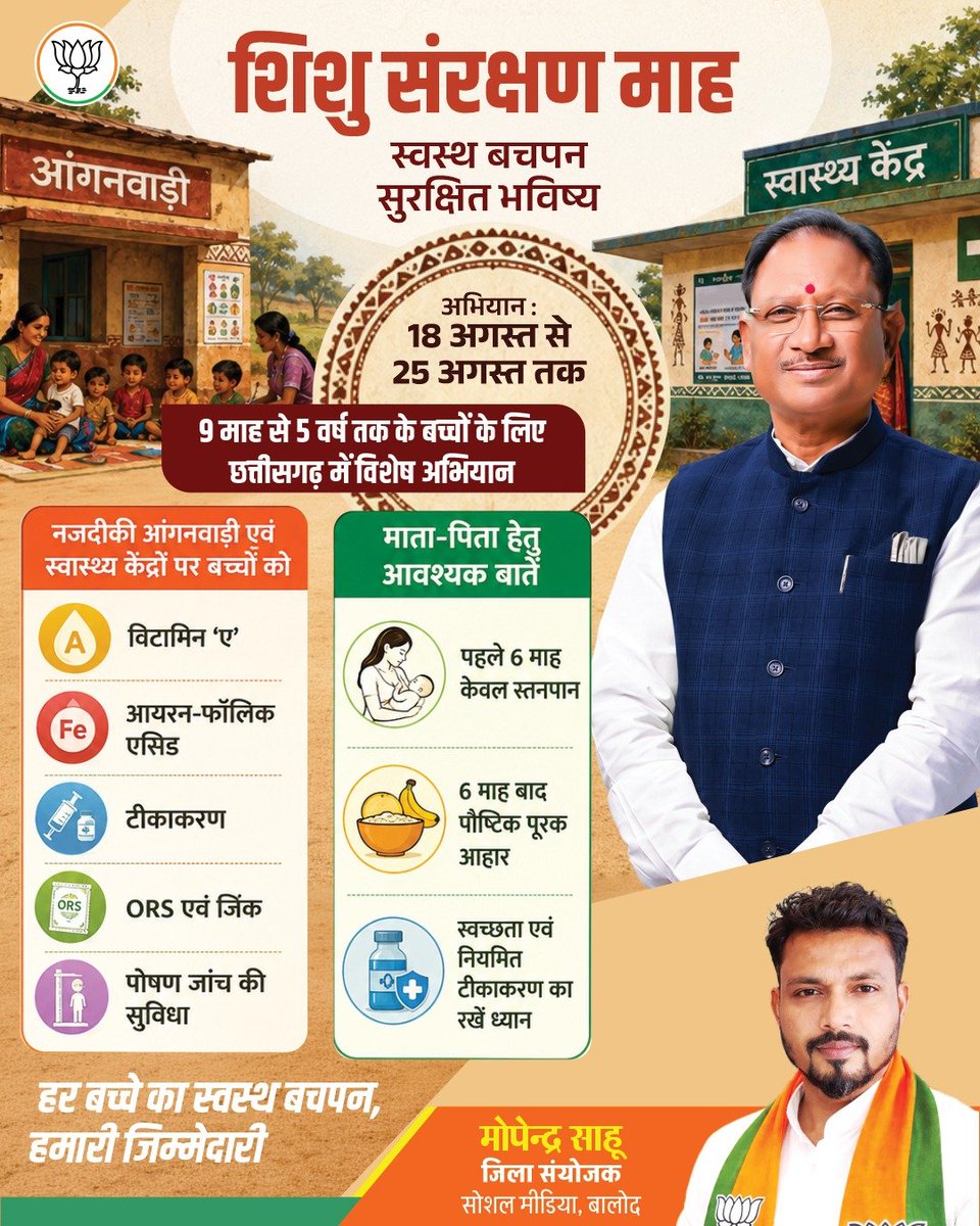 MonuMopendra's tweet photo. स्वस्थ बचपन और सुरक्षित भविष्य सुशासन सरकार की प्राथमिकता।

#BJP4CGState https://t.co/vm4gG9MXDB