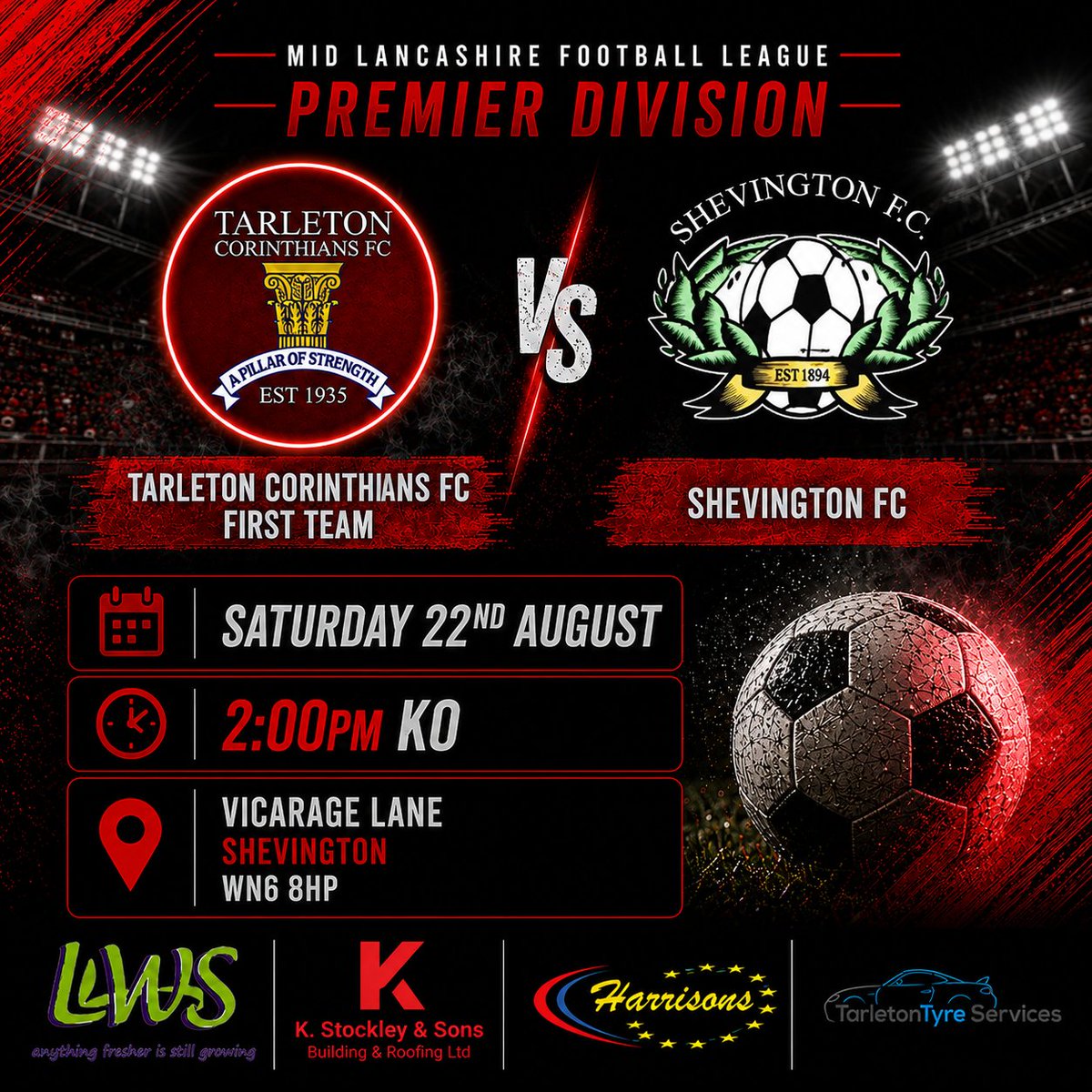 TarletonFC's tweet photo. 🔴⚪️ MATCHDAY ⚪️🔴

Both senior sides are in Mid Lancashire Football League action this afternoon!

🏆 Premier Division
🆚 @shevingtonfc
📍 Vicarage Lane, Shevington
⏰ 2PM KO

🏆 Division 1
🆚 @finney_sirfc
📍 UCLAN Sports Arena, Preston
⏰ 2PM KO

Good luck to both squads! https://t.co/LkmTEHjRbS