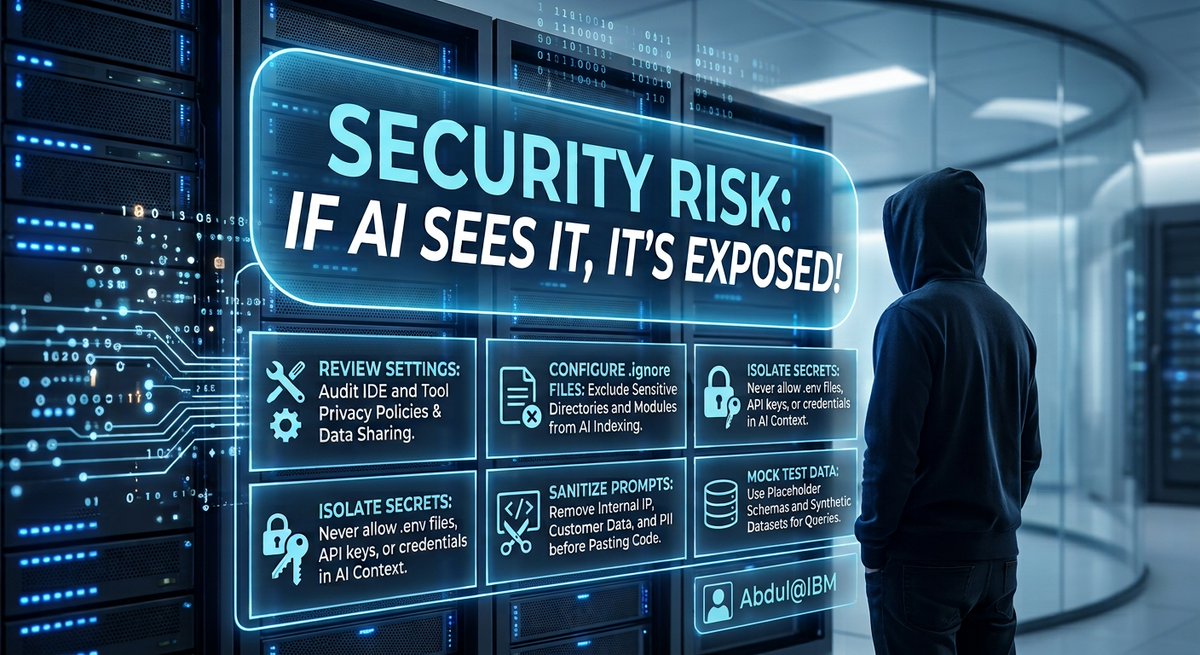 A_Ahad's tweet photo. 𝗜𝗳 𝗔𝗜 𝗰𝗮𝗻 𝘀𝗲𝗲 𝗶𝘁, 𝗰𝗼𝗻𝘀𝗶𝗱𝗲𝗿 𝗶𝘁 𝗲𝘅𝗽𝗼𝘀𝗲𝗱.

AI generates code based on patterns—not your threat model or risk tolerance. It will confidently write functional code packed with security flaws. https://t.co/CGvkWy1Uye
