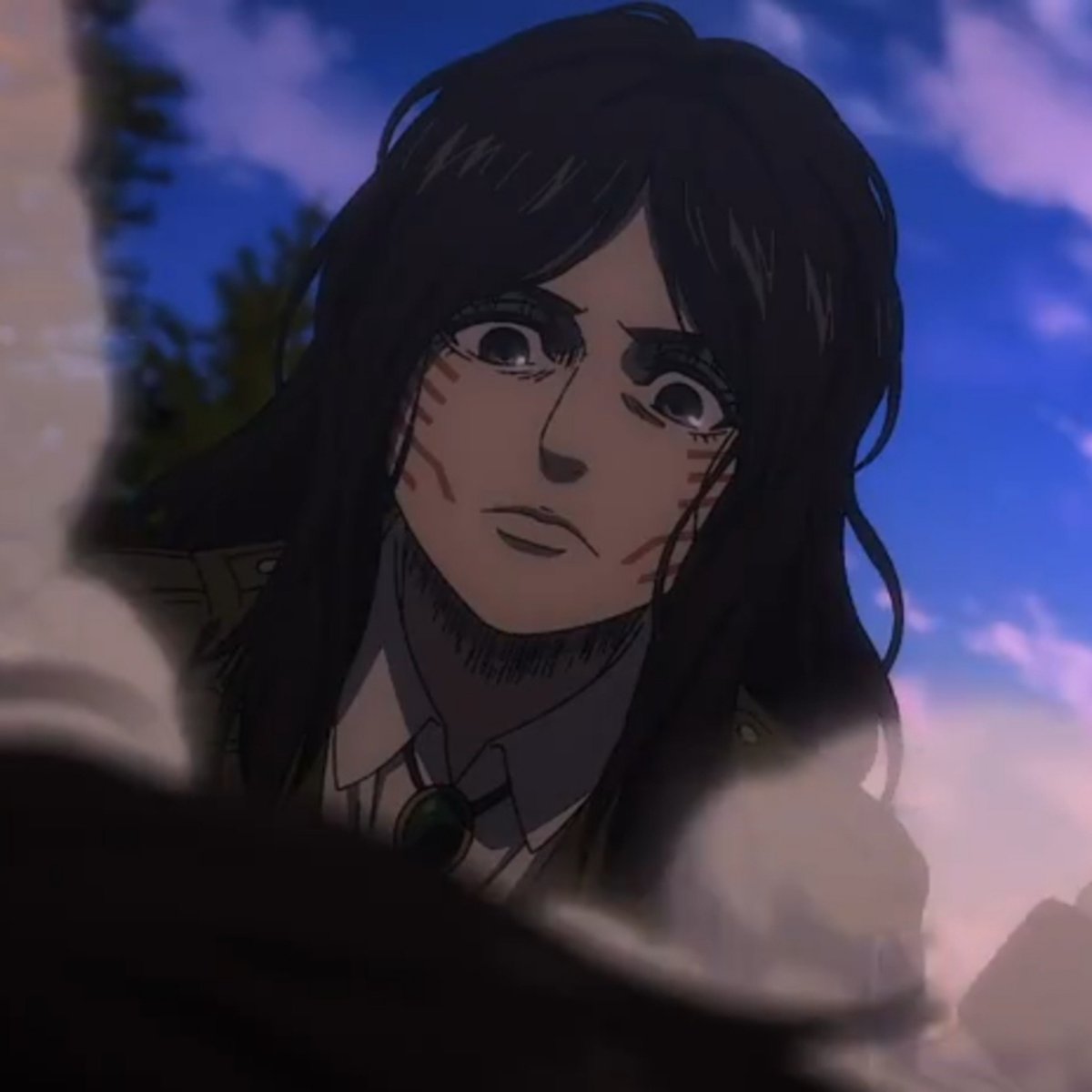 unhingeduser's tweet photo. first time seeing Pieck up close and Hange's already imagining all the freaky stuffs to do with her https://t.co/6jX3DqXM02