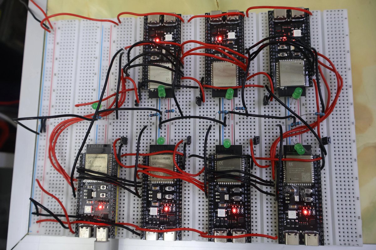 Alacritic_Super's tweet photo. What if 3 tiny ESP32-S3 boards teamed up to run an LLM?

This project takes a 56M-parameter language model and distributes inference across three ESP32-S3 N16R8 boards.

No GPU.
No cloud.
Just microcontrollers talking over ESP-NOW.

The architecture is seriously clever:

- Board A: tokenizer, embeddings + output head
- Board B: transformer layers + KV cache
- Board C: PLE table + decoder + Wi-Fi web UI
- ESP-NOW: connects the inference pipeline
- 4-bit/8-bit quantization: squeezes the model into ~31 MB across the boards

It also uses Split-PLE based on Per-Layer Embeddings and a 1.5 MB KV cache in PSRAM, allowing the transformer to use up to a 256-token context.

And the whole thing runs fully offline.

This is more than a TinyML demo.

It is a fascinating experiment in distributed inference, model compression, memory architecture and embedded systems.

Three $10 MCUs working together to run a transformer.

That's the kind of embedded AI engineering I want to see more of.

Would you try building a distributed LLM with ESP32-S3 boards?

Credits: Wladimir Avila
