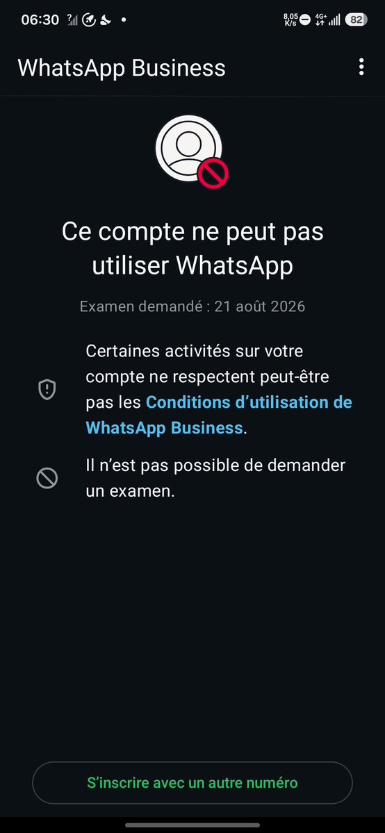 bk_pochette_07's tweet photo. @WhatsApp - LOOP BAN BUG

My number +243901810416 (DRC) is stuck in auto-ban loop by your bot:

21 July: review  banned in 15min
22 July: review -> auto-ban
10 Aug: review  -> auto-ban
21 Aug 2026: ban, no human review

Review button keeps disappearing
#WhatsApp #BugReport https://t.co/wWO2ae8QXM