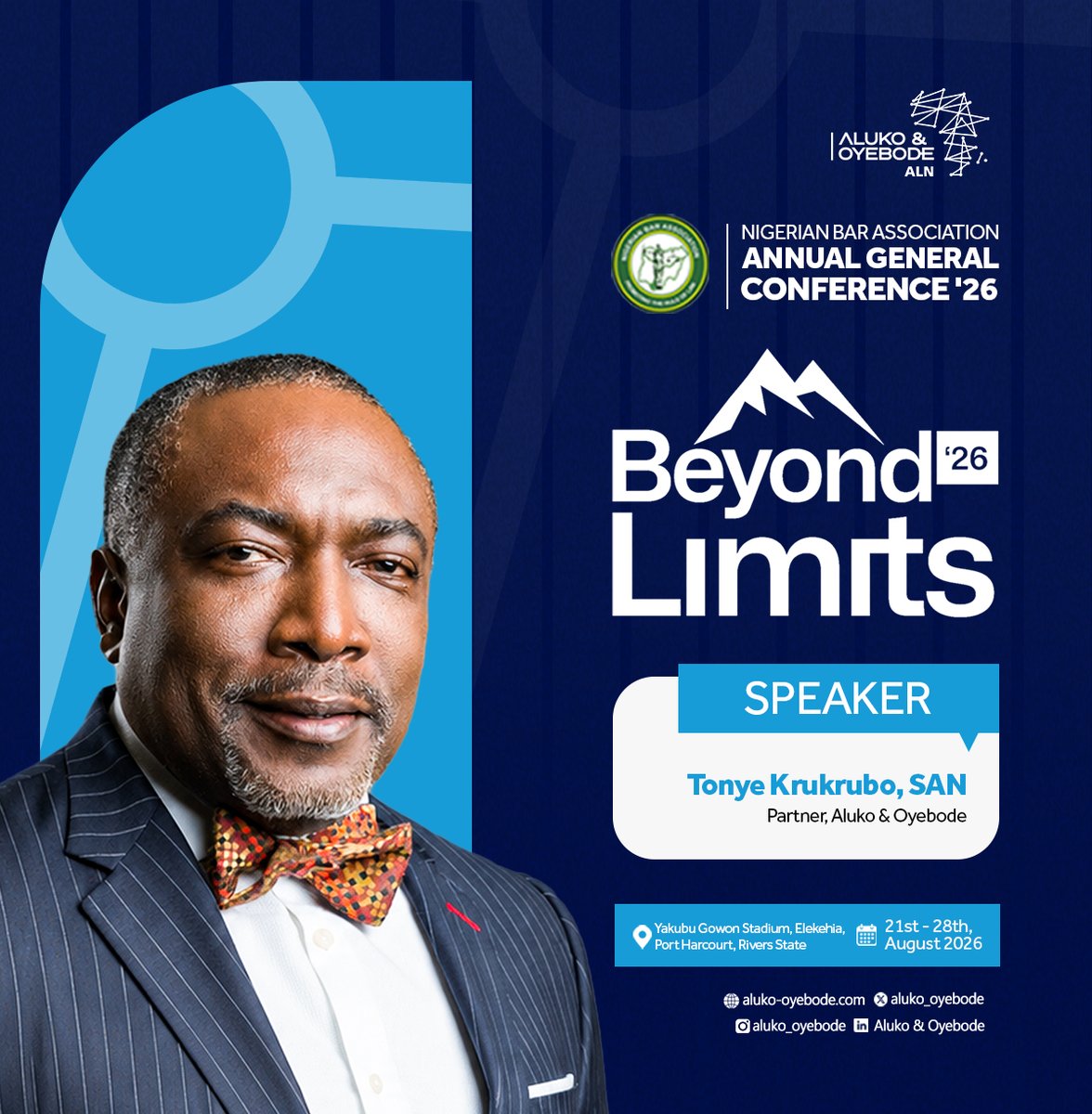 Aluko_Oyebode's tweet photo. We Are Live At #BeyondLimits #NBAAGC2026.

Our Partners are speaking at the ongoing @NigBarAssoc conference 2026 in Port Harcourt. Join us as we connect, share ideas and engage in conversations shaping the future of law. https://t.co/7YRaJOU1cx
