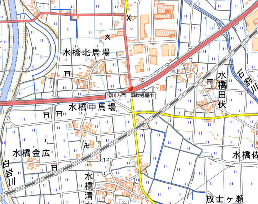 mlit_toyama's tweet photo. 【道路情報】8/22　21:41時点｜国道8号｜富山市　北馬場交差点｜滑川市方面｜事故処理中｜通行するときはご注意ください。　＃国道8号 https://t.co/gwtwnV7Bdz