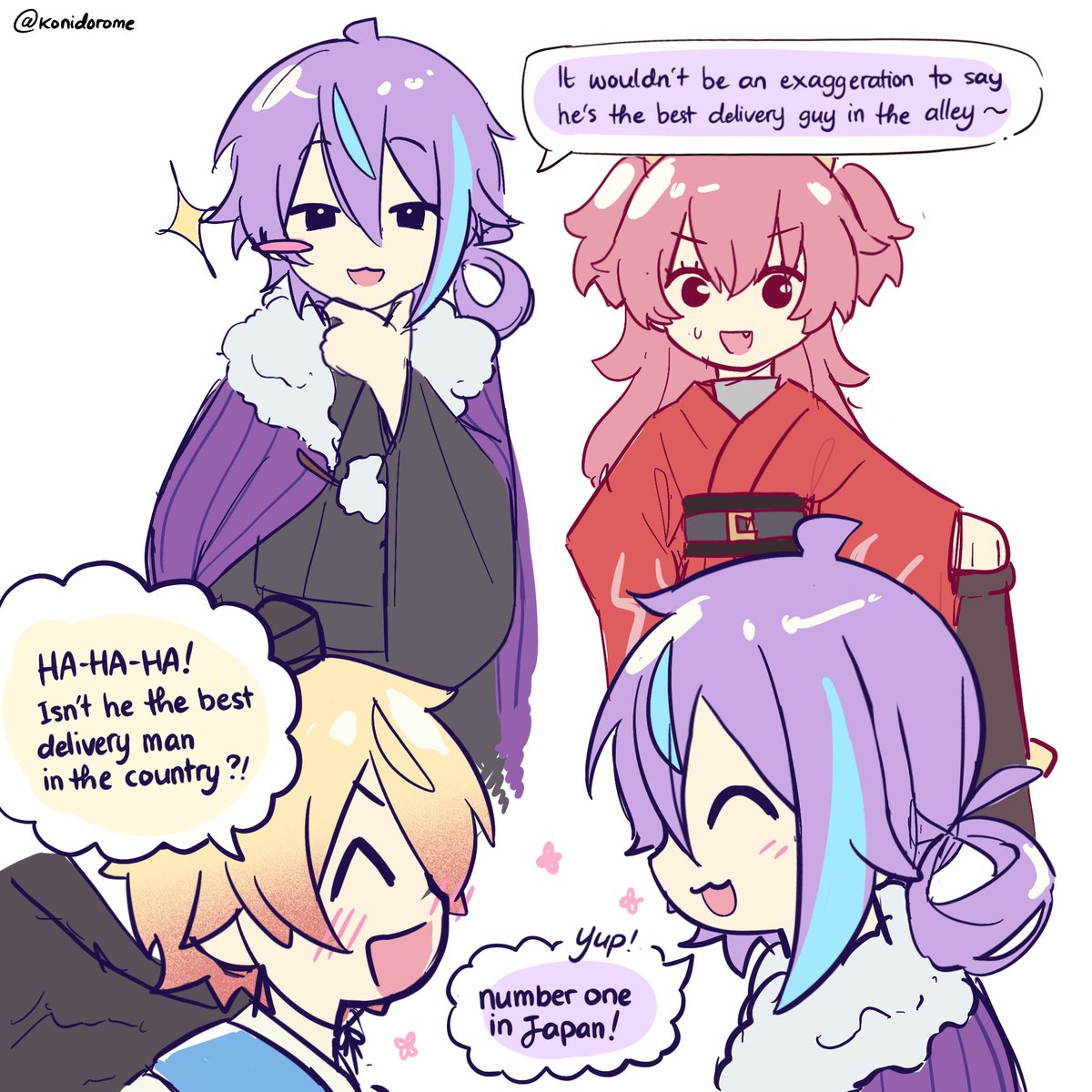 konidorome's tweet photo. 🎈🌟 &amp; 🍑
i drew that one conversation in the new game (๑╹◡╹)ﾉ" https://t.co/TtGRm4TIqd