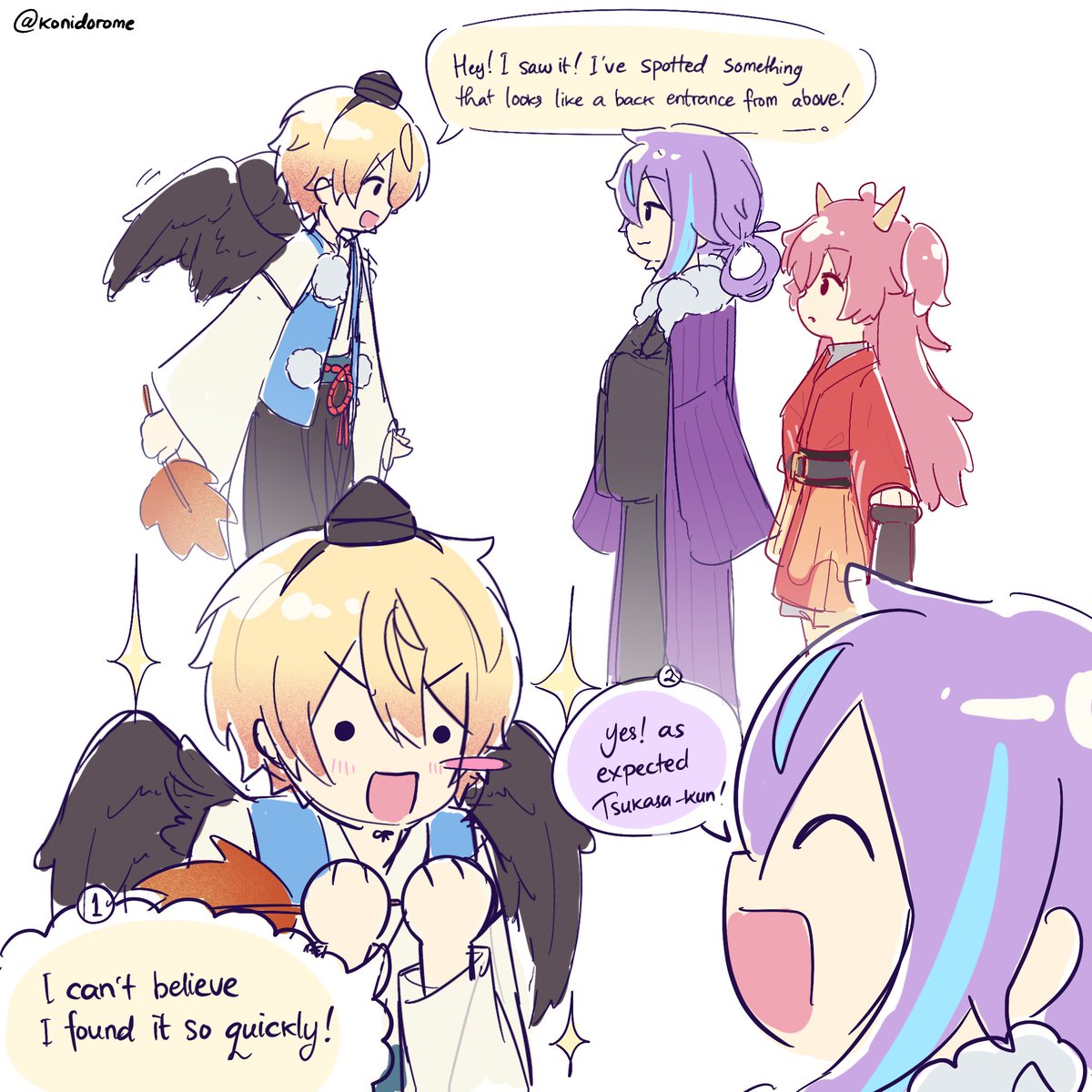 konidorome's tweet photo. 🎈🌟 &amp; 🍑
i drew that one conversation in the new game (๑╹◡╹)ﾉ" https://t.co/TtGRm4TIqd